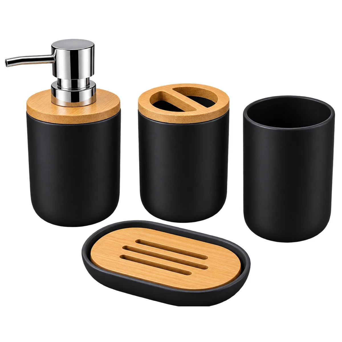 Set de baño plástico 4 piezas Negro - 1